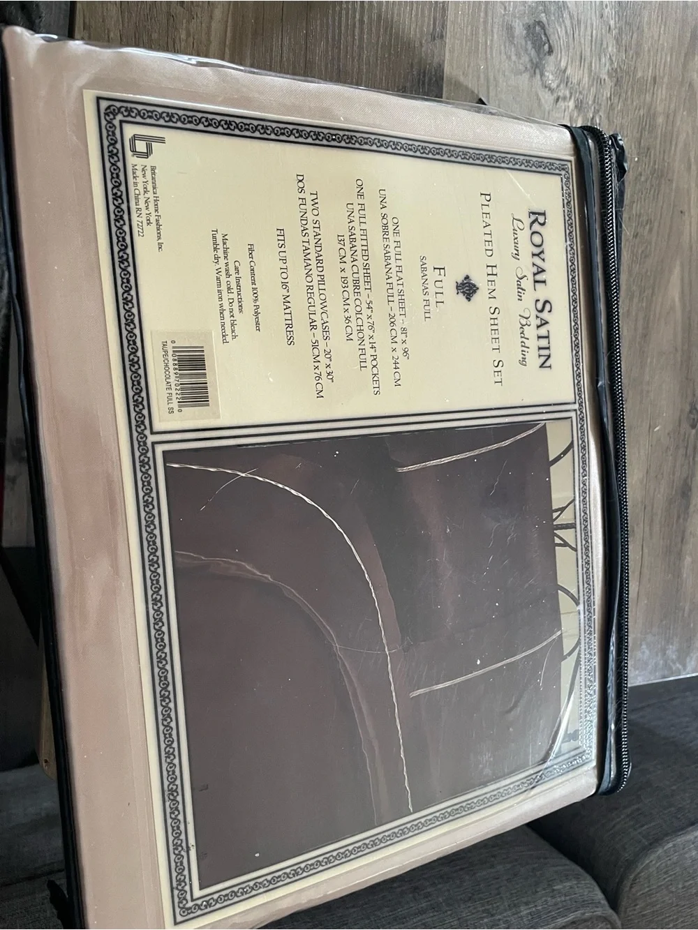 Vintage Royal Satin pleated hem Full Size Sheet set luxury satin chocolate taupe